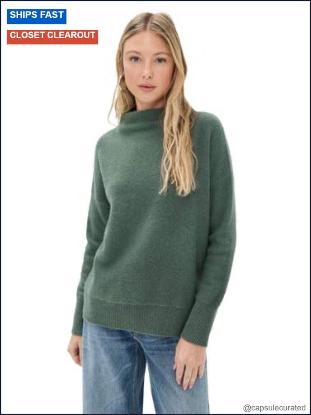 Cashmere Funnel Neck Pullover Relaxed Fit Mock Neck Long Sleeve